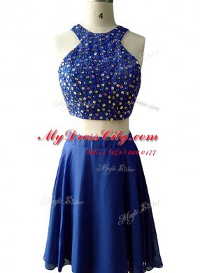 Custom Made Scoop Beading Womens Party Dresses Blue Zipper Sleeveless Knee Length