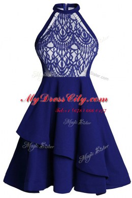 Chic Chiffon High-neck Sleeveless Zipper Ruffled Layers Prom Gown in Blue