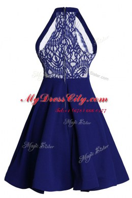 Chic Chiffon High-neck Sleeveless Zipper Ruffled Layers Prom Gown in Blue