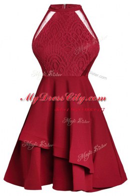 Sumptuous Wine Red Chiffon Zipper Prom Party Dress Sleeveless Knee Length Ruffled Layers