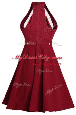 Sumptuous Wine Red Chiffon Zipper Prom Party Dress Sleeveless Knee Length Ruffled Layers