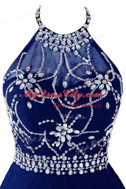 Fantastic Halter Top Sleeveless Organza Prom Dress Beading Zipper