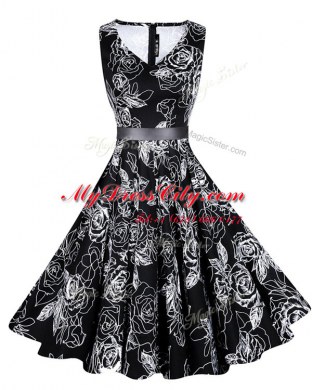 Sexy Knee Length Black Party Dress Wholesale Chiffon Sleeveless Sashes ribbons and Pattern