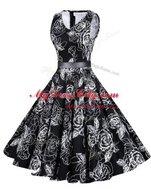 Sexy Knee Length Black Party Dress Wholesale Chiffon Sleeveless Sashes ribbons and Pattern
