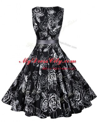 Sexy Knee Length Black Party Dress Wholesale Chiffon Sleeveless Sashes ribbons and Pattern
