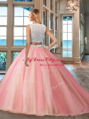 Modern Blue Tulle Side Zipper Sweet 16 Dresses Sleeveless Floor Length Beading