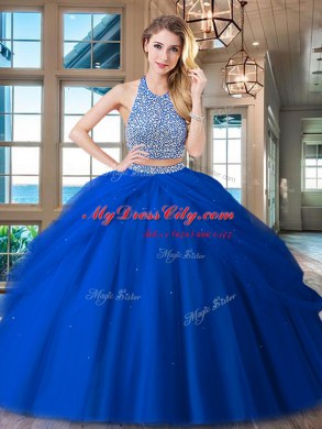 Modern Halter Top Beading and Pick Ups Quinceanera Dress Red Backless Sleeveless Floor Length