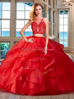 Fantastic Scoop Ruffles 15th Birthday Dress Royal Blue Zipper Sleeveless Floor Length