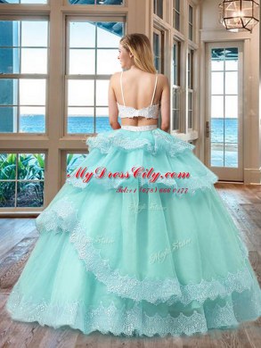 Romantic Tulle Straps Sleeveless Backless Beading 15th Birthday Dress in Lavender