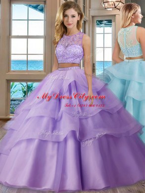 Edgy Scoop Sleeveless Tulle Quinceanera Gowns Beading and Appliques and Ruffled Layers Zipper