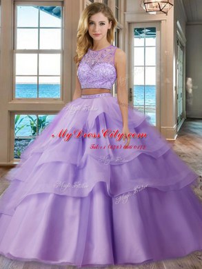 Edgy Scoop Sleeveless Tulle Quinceanera Gowns Beading and Appliques and Ruffled Layers Zipper