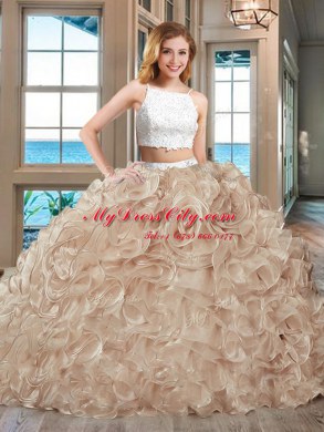 Straps Champagne Sleeveless Tulle Backless Ball Gown Prom Dress for Military Ball and Sweet 16 and Quinceanera
