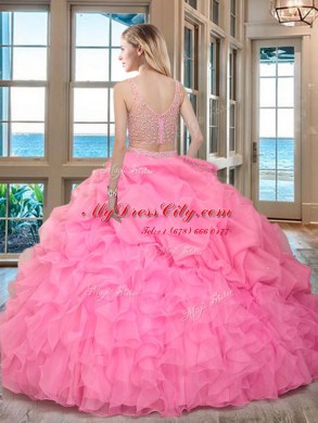 Floor Length Apple Green Quinceanera Dresses Organza Sleeveless Beading and Ruffles and Pick Ups