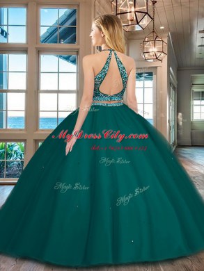 Modest Scoop Floor Length Two Pieces Sleeveless Royal Blue Sweet 16 Quinceanera Dress Backless