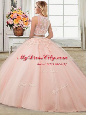 Four Piece Scoop Sleeveless Tulle 15 Quinceanera Dress Beading and Appliques Zipper