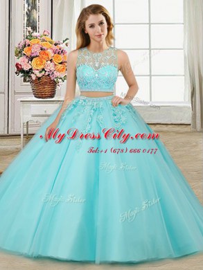 Four Piece Scoop Sleeveless Tulle 15 Quinceanera Dress Beading and Appliques Zipper