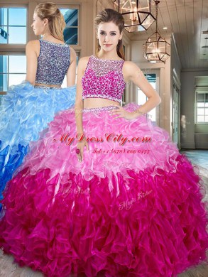 Best Sleeveless Side Zipper Floor Length Beading and Ruffles Quinceanera Gowns