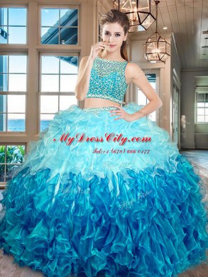 Best Sleeveless Side Zipper Floor Length Beading and Ruffles Quinceanera Gowns