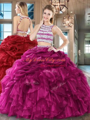 Most Popular Pick Ups Floor Length Fuchsia Sweet 16 Dress Scoop Sleeveless Backless