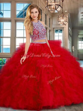 Scoop Sleeveless Backless Floor Length Beading and Ruffles Quinceanera Gowns
