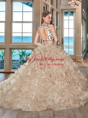 Pink 15th Birthday Dress Military Ball and Sweet 16 and Quinceanera and For with Beading and Ruffles Scoop Cap Sleeves Brush Train Backless