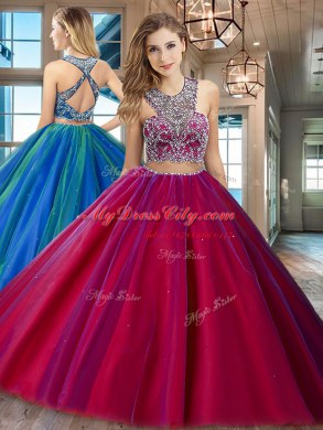 New Arrival Fuchsia Scoop Neckline Beading 15th Birthday Dress Sleeveless Criss Cross