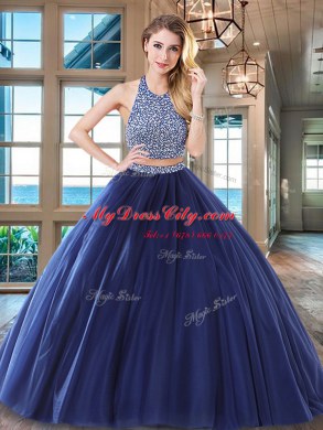 Graceful Wine Red Quinceanera Dresses Military Ball and Sweet 16 and Quinceanera and For with Beading Halter Top Sleeveless Backless
