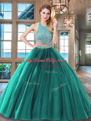 Graceful Wine Red Quinceanera Dresses Military Ball and Sweet 16 and Quinceanera and For with Beading Halter Top Sleeveless Backless