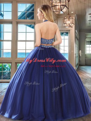 Graceful Wine Red Quinceanera Dresses Military Ball and Sweet 16 and Quinceanera and For with Beading Halter Top Sleeveless Backless