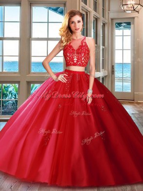 Tulle Scoop Sleeveless Zipper Appliques Quince Ball Gowns in Royal Blue