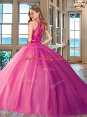 Tulle Scoop Sleeveless Zipper Appliques Quince Ball Gowns in Royal Blue