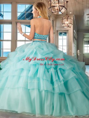 Dramatic Pick Ups Ruffled Lavender Quinceanera Dresses Halter Top Sleeveless Brush Train Backless