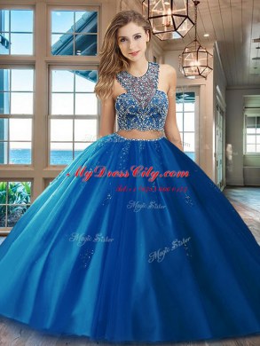 Fancy Scoop Criss Cross Tulle Sleeveless With Train Vestidos de Quinceanera Brush Train and Beading and Appliques