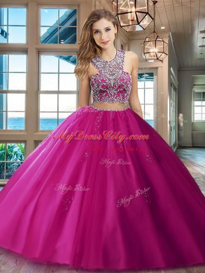 Fancy Scoop Criss Cross Tulle Sleeveless With Train Vestidos de Quinceanera Brush Train and Beading and Appliques