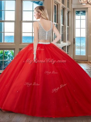 Fashionable Aqua Blue Zipper V-neck Beading Sweet 16 Dress Tulle Sleeveless Brush Train