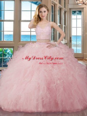 Fashionable Tulle Sleeveless Floor Length Vestidos de Quinceanera and Beading and Ruffles