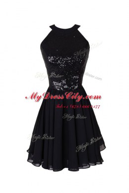 Sequins Knee Length Black Prom Party Dress Scoop Sleeveless Criss Cross