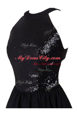 Sequins Knee Length Black Prom Party Dress Scoop Sleeveless Criss Cross
