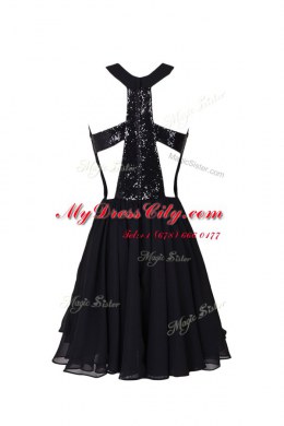 Sequins Knee Length Black Prom Party Dress Scoop Sleeveless Criss Cross