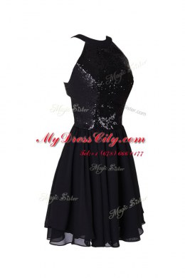 Sequins Knee Length Black Prom Party Dress Scoop Sleeveless Criss Cross