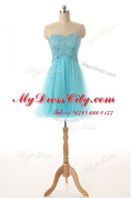 Simple Aqua Blue Sweetheart Lace Up Beading Party Dress Sleeveless