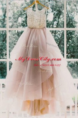 Exceptional With Train Champagne Glitz Pageant Dress Scoop Sleeveless Sweep Train Backless