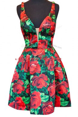 Beautiful Multi-color A-line Pattern Prom Gown Zipper Satin Sleeveless Mini Length