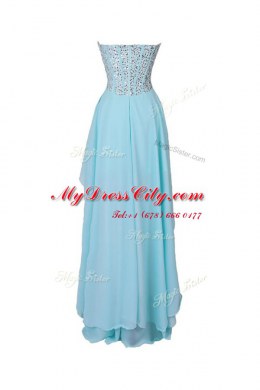 Blue Chiffon Zipper Sweetheart Sleeveless High Low Prom Gown Beading