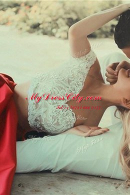 Off the Shoulder Red Short Sleeves Lace Tea Length Prom Party Dress