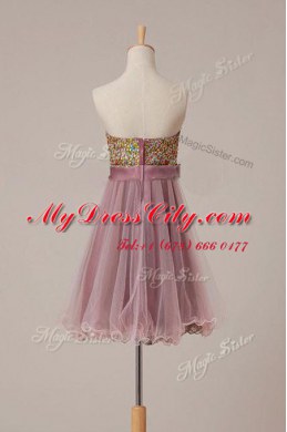 Tulle Sleeveless Knee Length Homecoming Dress and Sashes ribbons and Sequins
