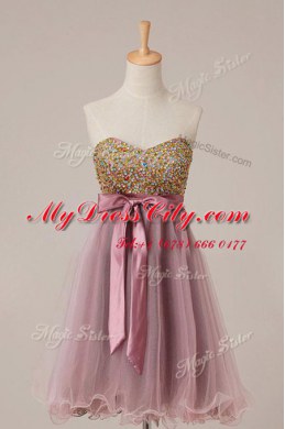 Tulle Sleeveless Knee Length Homecoming Dress and Sashes ribbons and Sequins