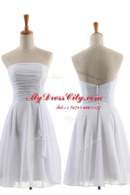 Pretty White Evening Dress Prom and Party and For with Appliques Strapless Sleeveless Zipper