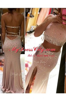 Amazing Scoop Sleeveless Brush Train Backless Homecoming Dress Pink Chiffon