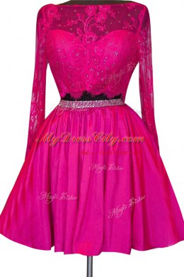 Sweet Beading and Lace Prom Gown Teal Zipper Long Sleeves Mini Length